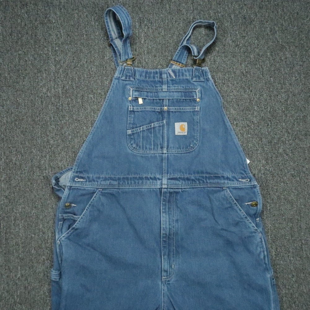 Carhartt Overalls Men 40x34 Loose Fit Denim Bib Straps Workwear 104672 - Picture 2 of 12